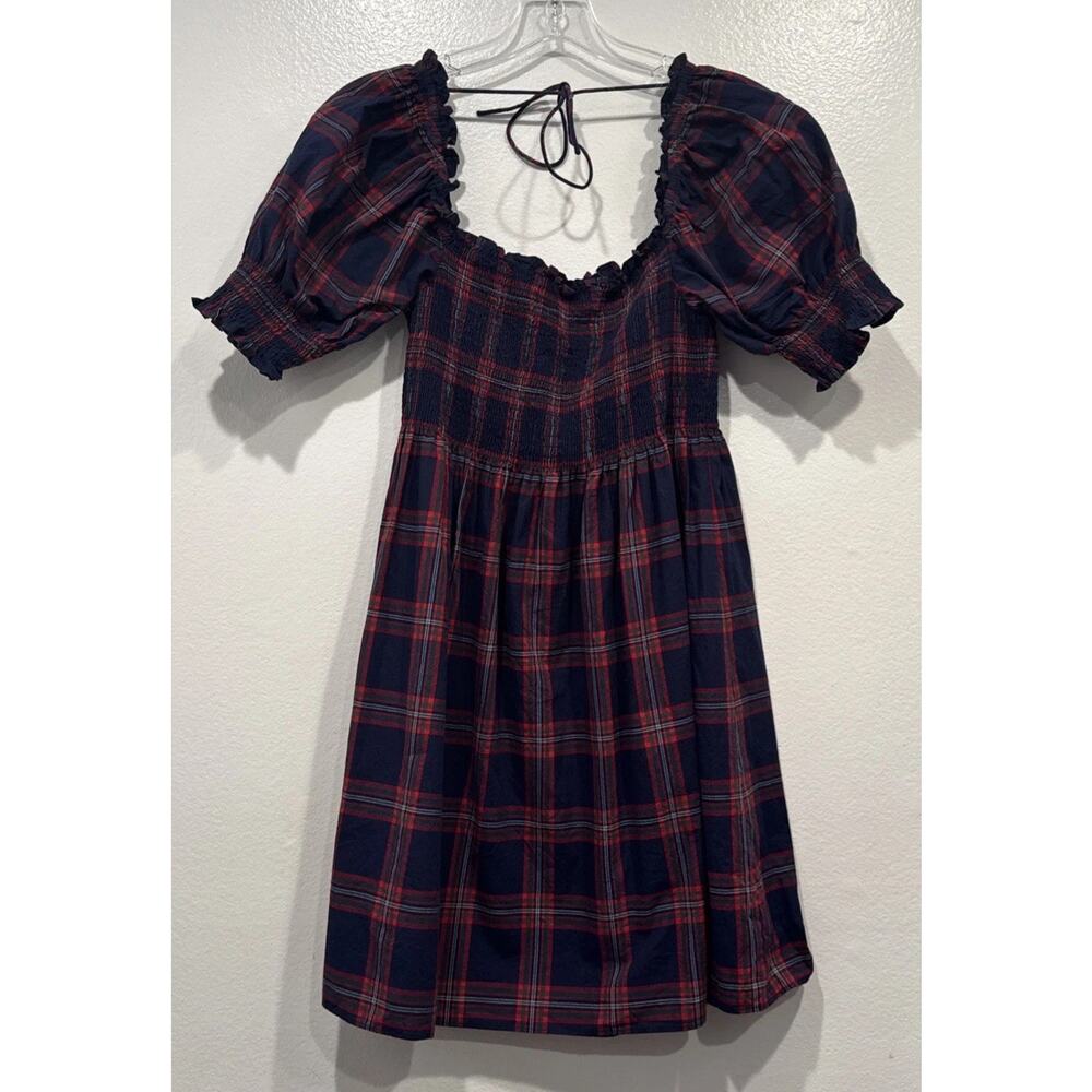 HILL HOUSE Dress Athena Plaid Print Dress Navy Blue Red Preppy Academia Small - Picture 5 of 8